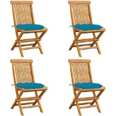 vidaXL Chaises de jardin avec coussins bleu clair 4 pcs. Bois massif teck