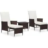 vidaXL Ensemble de salon de jardin 3 pièces avec coussins Poly rotin brun