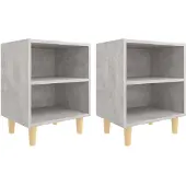 vidaXL Tables de chevet avec pieds en bois 2 pcs Gris béton 40x30x50cm
