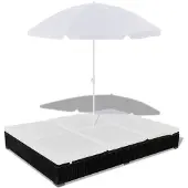 vidaXL Chaise longue avec parasol Poly rotin noir