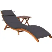 vidaXL Bain de soleil avec table et support en bois massif d'acacia