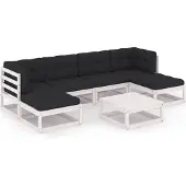 vidaXL Ensemble salon de jardin 7 pièces avec coussins blanc pin massif