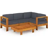 vidaXL Ensemble de salon de jardin 5 pièces avec coussins gris foncé en bois d'acacia
