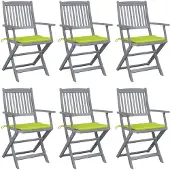 vidaXL Chaises de jardin pliantes 6 pièces avec coussin en bois massif d'acacia