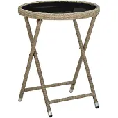 vidaXL Table d'appoint Beige 60 cm Poly rotin et verre trempé