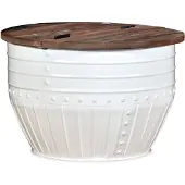 vidaXL Table basse en vieux bois massif blanc en forme de tambour