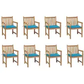 vidaXL Chaises de jardin 8 pcs. avec coussins bleus teck massif