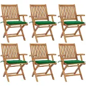 vidaXL Chaises de jardin pliantes avec coussins 6 pcs. Bois massif teck