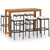 vidaXL Ensemble bar de jardin 7 pièces avec coussins Noir