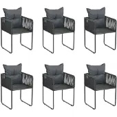 vidaXL Chaises de jardin 6 pcs. avec coussins Poly rotin noir