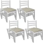 vidaXL Chaises de salle à manger 4 pcs. Blanc Bois massif Hévéa et velours