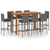 vidaXL Ensemble bar de jardin 9 pièces avec coussins Gris