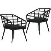 vidaXL Chaises de jardin 2 pcs. avec coussins Poly rotin noir