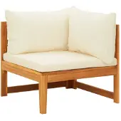 vidaXL Canapé d'angle avec coussins blancs crème Bois massif Acacia
