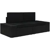 vidaXL Canapé modulable 2 places Poly rotin noir