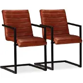 vidaXL Chaise de salle à manger 2 pcs. Marron Cuir véritable