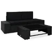 vidaXL Ensemble de salon de jardin 3 pièces poly rotin noir