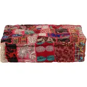vidaXL Pouf carré en coton fait à la main 50 x 50 x 12 cm Rouge