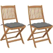 vidaXL Chaises de jardin pliantes 2 pcs. avec coussins en bois massif d'acacia