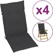 vidaXL Coussins de chaise de jardin à dossier haut lot de 4 anthracite43178