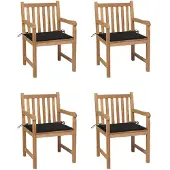 vidaXL Chaises de jardin 4 pcs. avec coussins noirs en teck massif