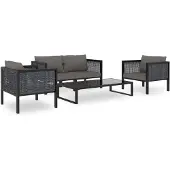 vidaXL Ensemble de salon de jardin 5 pièces avec coussins Poly Rattan Anthracite