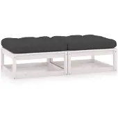vidaXL Repose-pieds de jardin avec coussins lot de 2 Blanc Bois de pin