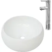 vidaXL Salle de bain lavabo avec mitigeur céramique ronde blanc