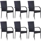 vidaXL Chaises de jardin empilables 6 pcs. Poly rotin noir