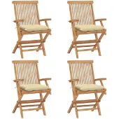 vidaXL Chaises de jardin avec coussins blanc crème 4 pcs. Bois massif teck