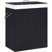 vidaXL Panier à linge avec 2 sections bambou noir 100 L