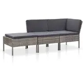 vidaXL Ensemble de salon de jardin 3 pièces avec coussins Poly rotin gris