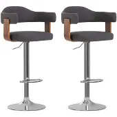 vidaXL 2 pcs. Tabouret de bar bois courbé et tissu gris foncé
