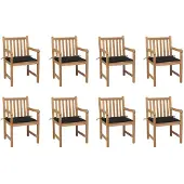 vidaXL Chaises de jardin 8 pcs. avec coussins noirs en teck massif