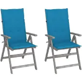 vidaXL Chaises de jardin réglables 2 pcs. avec coussins en bois massif d'acacia