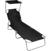 vidaXL Chaise longue pliante avec toit solaire noir aluminium