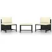 vidaXL Ensemble de salon de jardin 3 pièces avec coussins Noir Poly Rattan