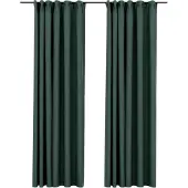 vidaXL Rideaux occultants aspect lin avec crochets 2pcs Vert 140x245cm