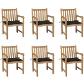 vidaXL Chaises de jardin 6 pcs. avec coussins noirs en teck massif