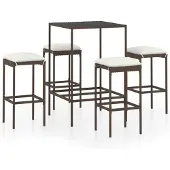 vidaXL Ensemble de bar de jardin 5 pcs coussins Résine tressée Marron