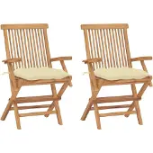 vidaXL Chaises de jardin avec coussins blanc crème 2 pcs. Bois massif teck