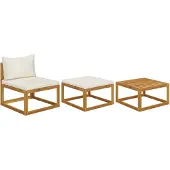 vidaXL Ensemble de salon de jardin 3 pièces avec coussins crème Bois massif Acacia