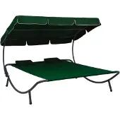 vidaXL Chaise longue avec toit solaire et coussin vert