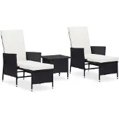 vidaXL Ensemble de salon de jardin 3 pièces avec coussins Poly-Rattan Noir