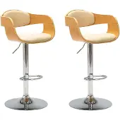 vidaXL Tabouret de bar 2 pcs. Crème bois courbé et similicuir