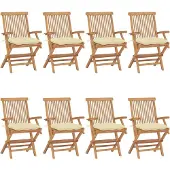 vidaXL Chaises de jardin avec coussins blanc crème 8 pcs. Bois massif teck