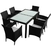 vidaXL Ensemble de jardin 7 pièces avec coussins Poly rotin noir