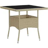 vidaXL Table de jardin beige poly rotin et verre
