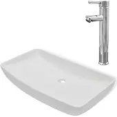 vidaXL Salle de bain lavabo avec mitigeur céramique rectangulaire blanc