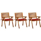 vidaXL Chaises de jardin avec coussins 3 pcs. Bois massif acacia